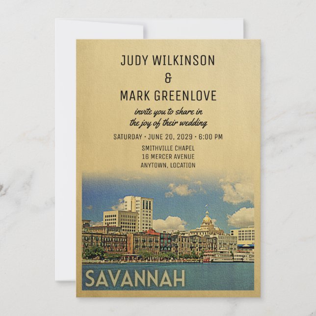 Invitación a la boda de Savannah Georgia (Anverso)