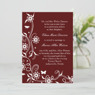 Invitación a la boda de Scarlet Red Floral Swirl
