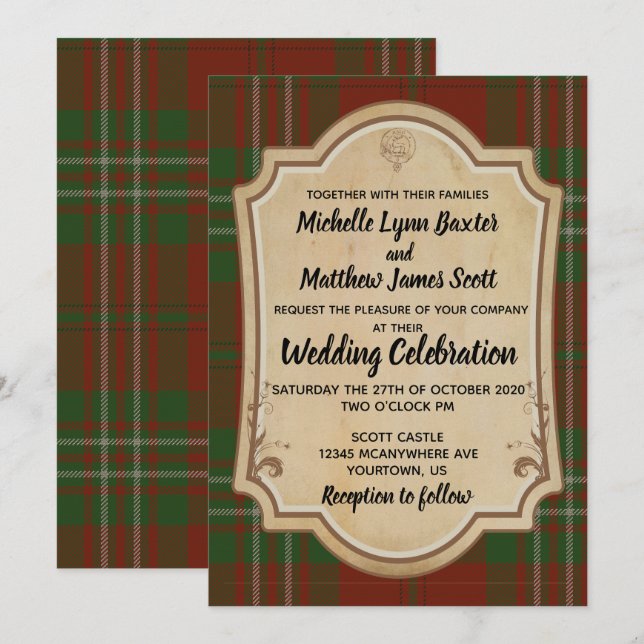 Invitación a la boda de Scott Tartan (Anverso / Reverso)