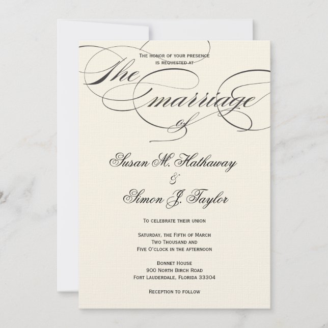Invitación a la boda de script elegante - Blanco n (Anverso)