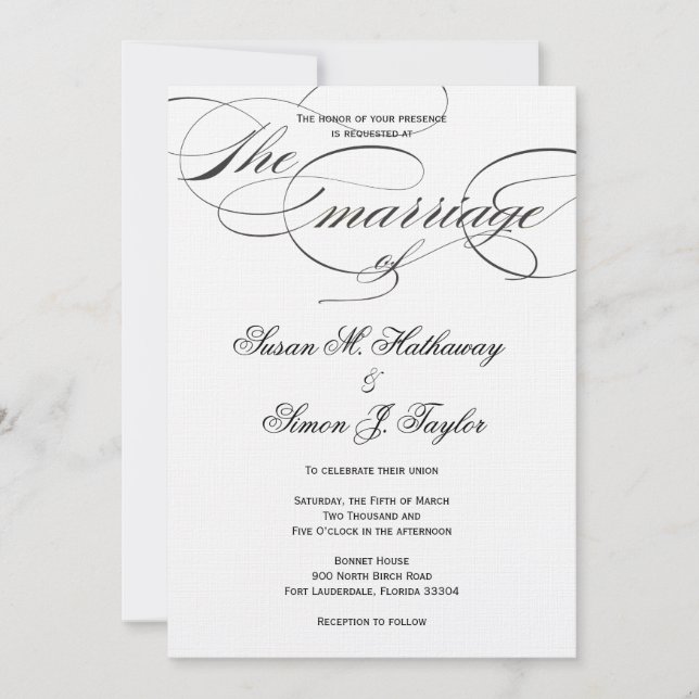 Invitación a la boda de script elegante - Negro (Anverso)