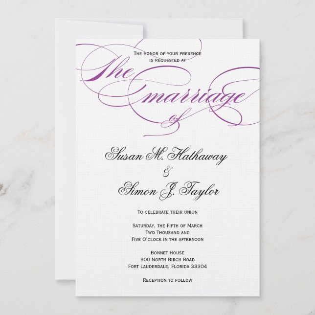 Invitación a la boda de script elegante - Púrpura (Anverso)