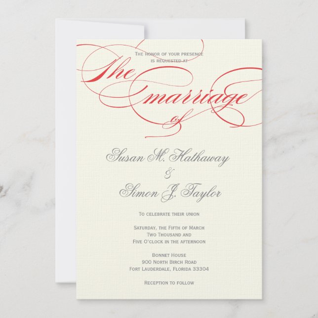 Invitación a la boda de script elegante - Rojo (Anverso)