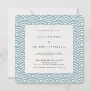 Invitación a la boda de Sea Blue + White Pattern B