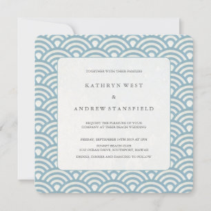 Invitación a la boda de Sea Blue + White Pattern B