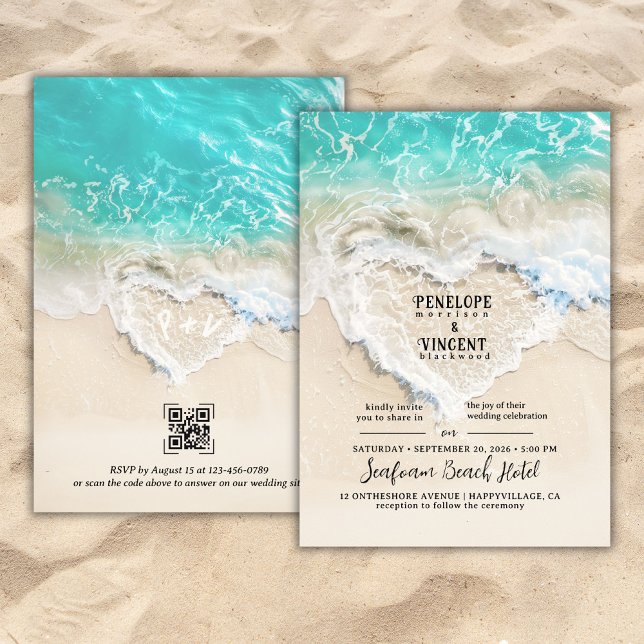 Invitación a la boda de Sea Foam Heart Beach (Subido por el creador)