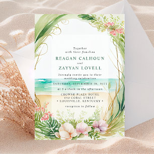 Invitación a la boda de Sea Green Watercolor Beach