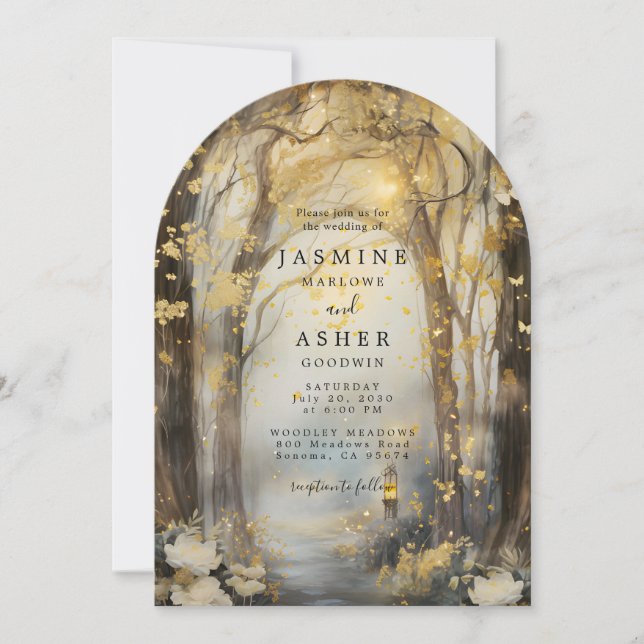 Invitación a la boda de sendero forestal encantado (Anverso)