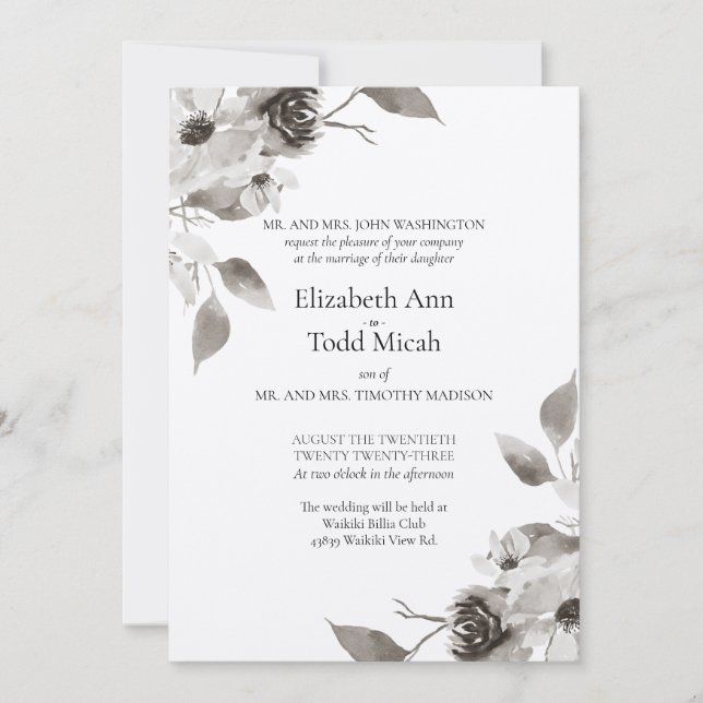 Invitación a la boda de Sepia Floral (Anverso)