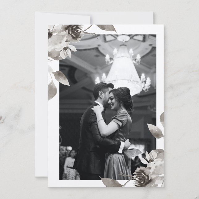 Invitación a la boda de Sepia Floral Photo Waterco (Anverso)