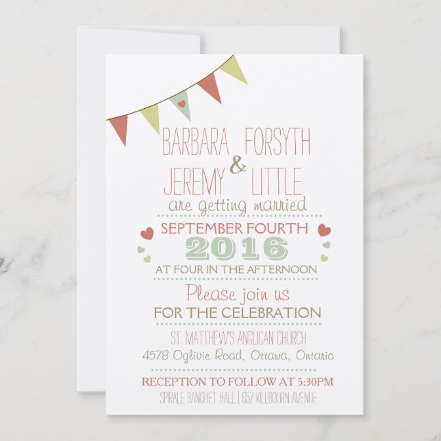 Invitación a la boda de Shabby Chic Bunting (Anverso)