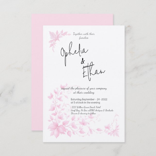 Invitación a la boda de Shabby Chic Pink Floral (Anverso / Reverso)
