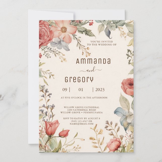 Invitación a la boda de Shabby Chic Wildflower (Anverso)