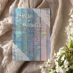 Invitación a la boda de Shabby Chic Wood Y Lace We