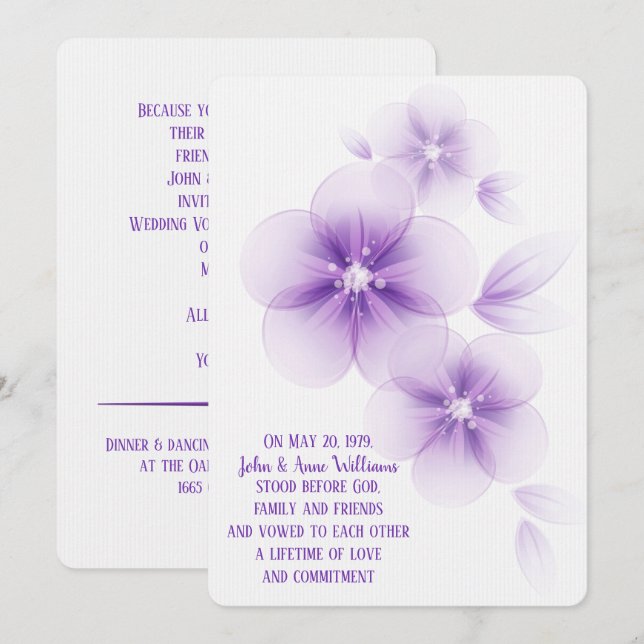 Invitación a la boda de Sheer Purple Blossom (Anverso / Reverso)