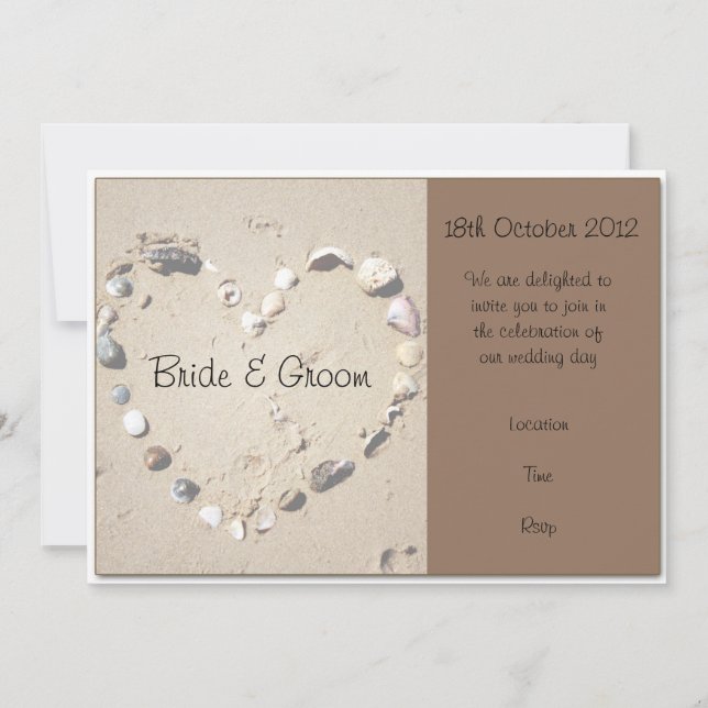 Invitación a la boda de Shell Love Heart Brown (Anverso)