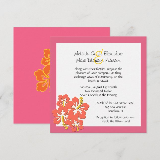 Invitación a la boda de Sherbert Hibiscus Tropical (Anverso / Reverso)