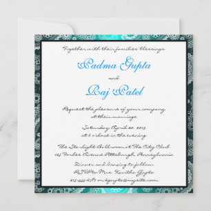 Invitación a la boda de Shimmer Aqua y White Paisl