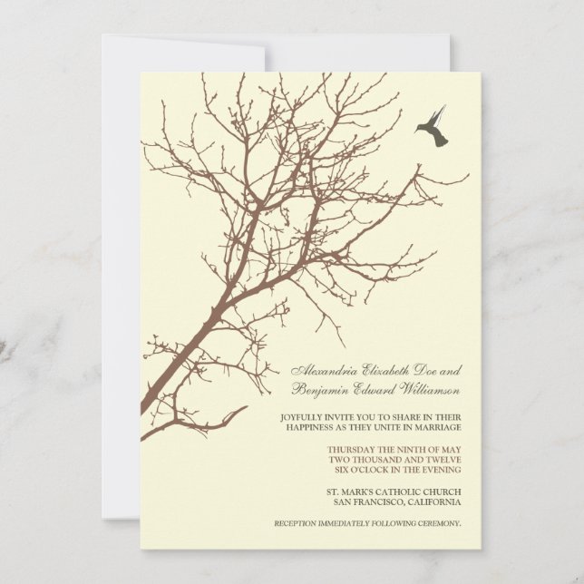 Invitación a la boda de silueta de árbol (chocolat (Anverso)