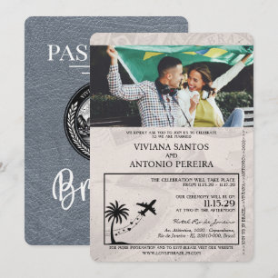 Invitación a la boda de Silver Brazil Passport