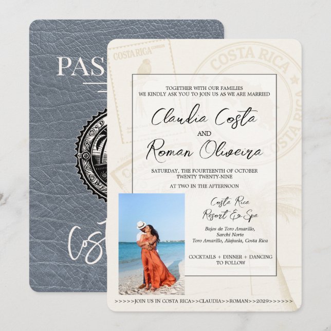 Invitación a la boda de Silver Costa Rica Passport (Anverso / Reverso)