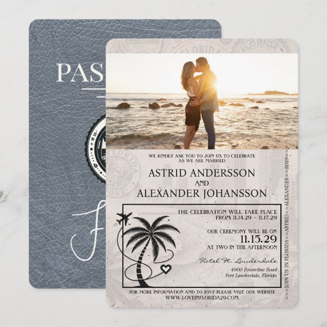Invitación a la boda de Silver Florida Passport (Anverso / Reverso)