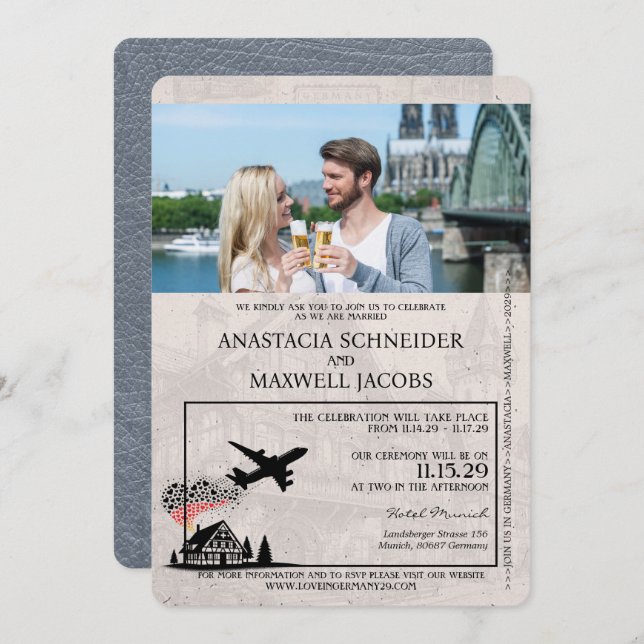 Invitación a la boda de Silver Germany Passport (Anverso / Reverso)
