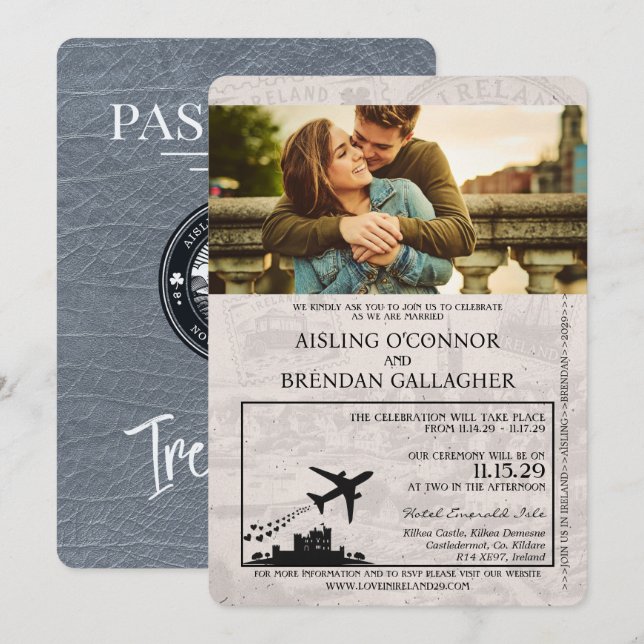 Invitación a la boda de Silver Ireland Passport (Anverso / Reverso)
