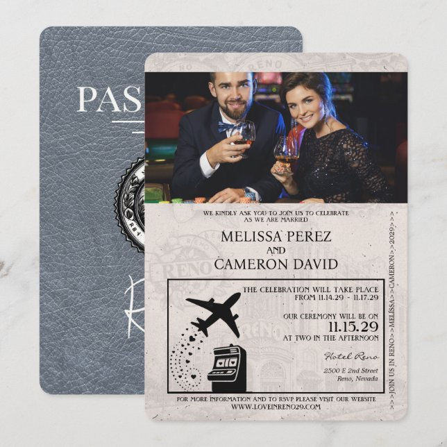 Invitación a la boda de Silver Reno Passport (Anverso / Reverso)