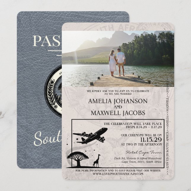 Invitación a la boda de Silver South Africa Passpo (Anverso / Reverso)