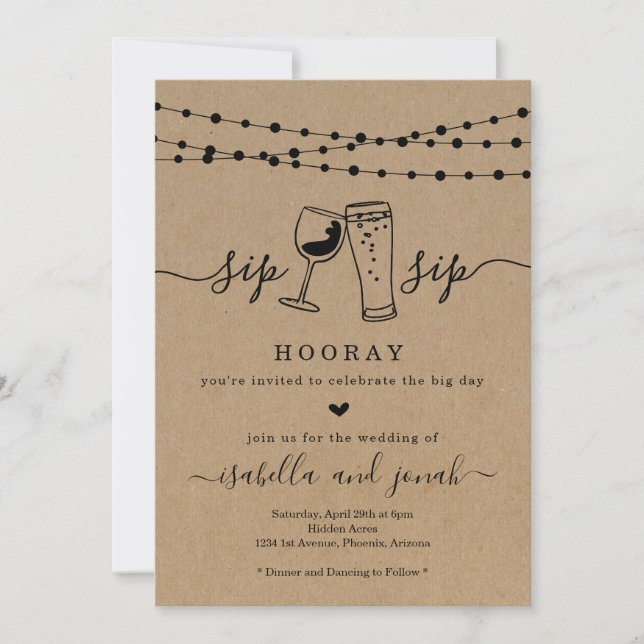 Invitación a la boda de Sip Sip Hooray (Anverso)