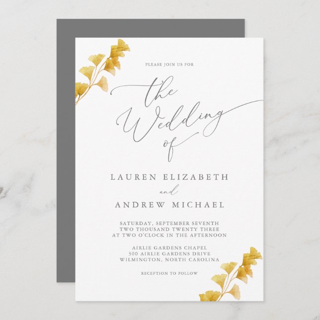 Invitación a la boda de Siver Gray Gold Watercolor (Anverso / Reverso)