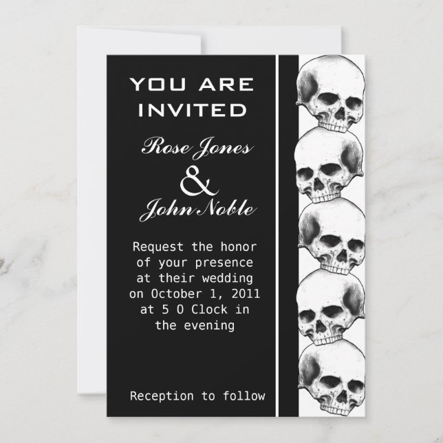 Invitación a la boda de Skulls Ebony (Black) (Anverso)