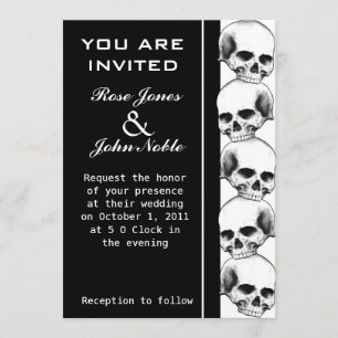 Invitación a la boda de Skulls Ebony (Black)