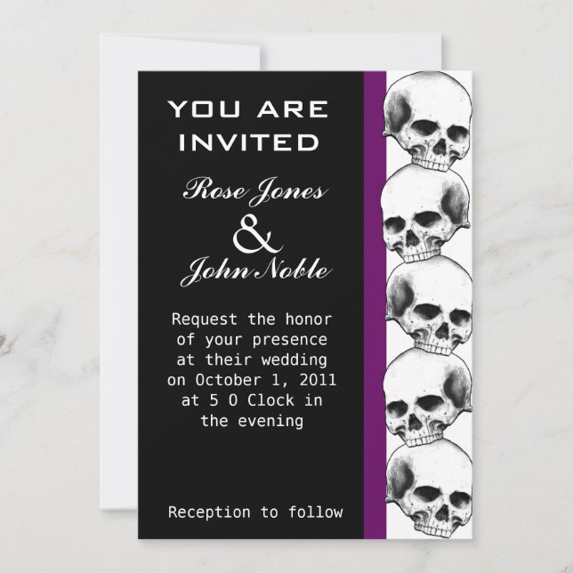 Invitación a la boda de Skulls Ebony (púrpura) (Anverso)