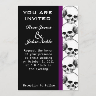 Invitación a la boda de Skulls Ebony (púrpura)