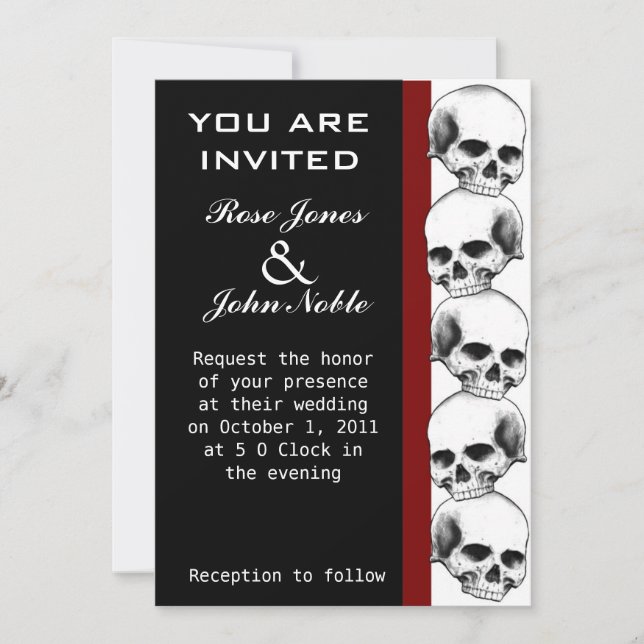 Invitación a la boda de Skulls Ebony (rojo) (Anverso)