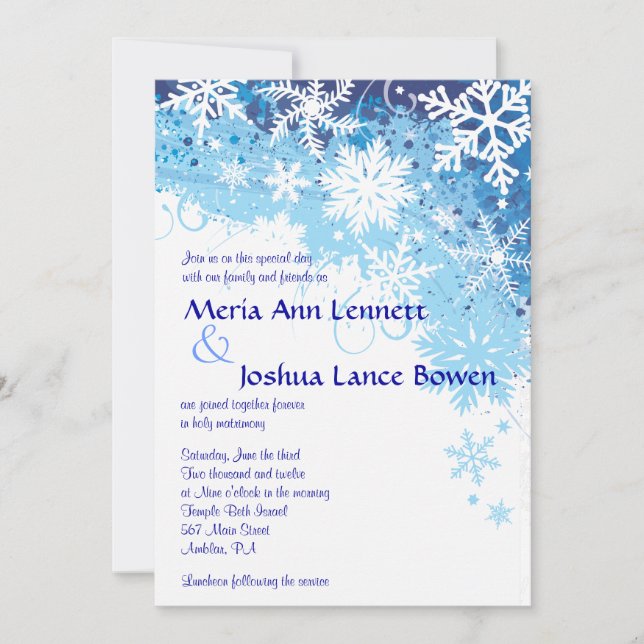 Invitación a la boda de SNOWFLAKES FROZEN (Anverso)