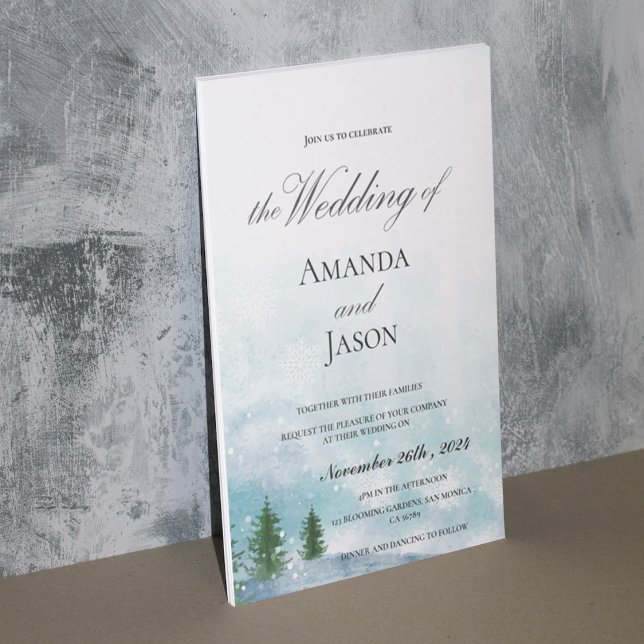 Invitación a la boda de Snowy Winter Morning Blue  (Snowy Winter Morning Blue Hues Wedding Invitation)