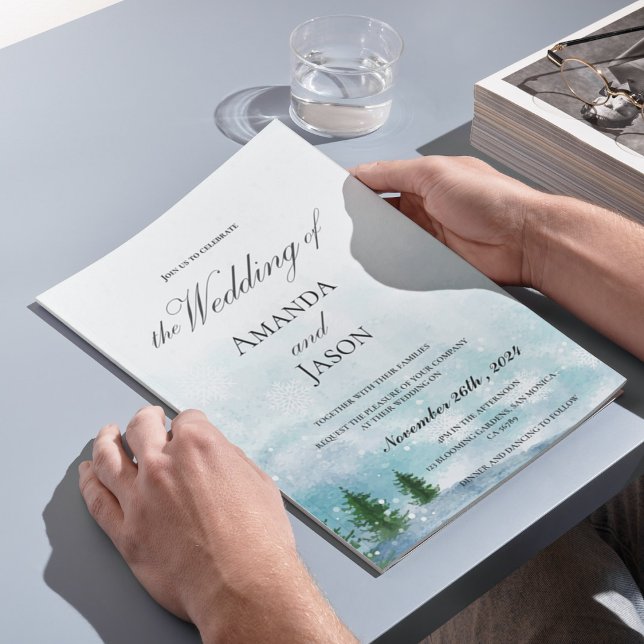 Invitación a la boda de Snowy Winter Morning Blue  (Snowy Winter Morning Blue Hues Wedding Invitation
)