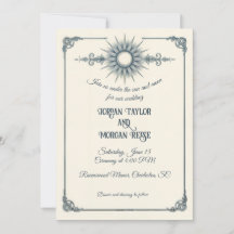 Invitación a la boda de sol azul de la caligrafía