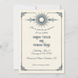 Invitación a la boda de sol azul de la caligrafía