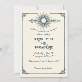 Invitación a la boda de sol azul de la caligrafía