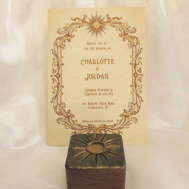 Invitación a la boda de sol y estrella cálida en t (Subido por el creador)