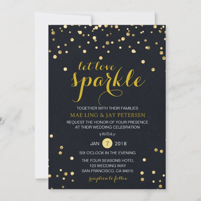 Invitación a la boda de Sparkle Purpurina de oro n (Anverso)