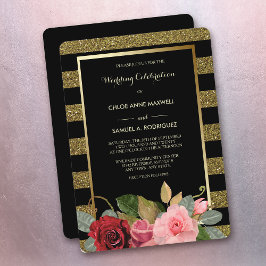 Invitación a la boda de Sparkle Stripe Pink Red Ro