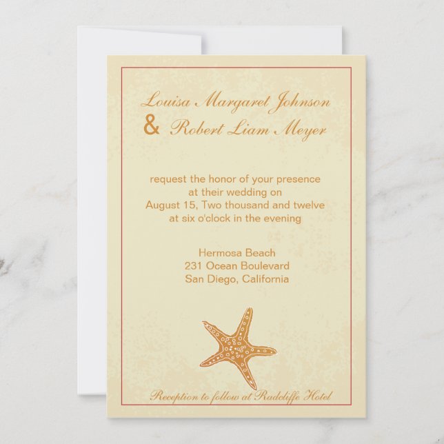 Invitación a la boda de Star Fish-Beige (Anverso)