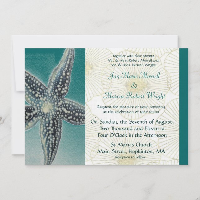 Invitación a la boda de Starfish and Shells (Anverso)
