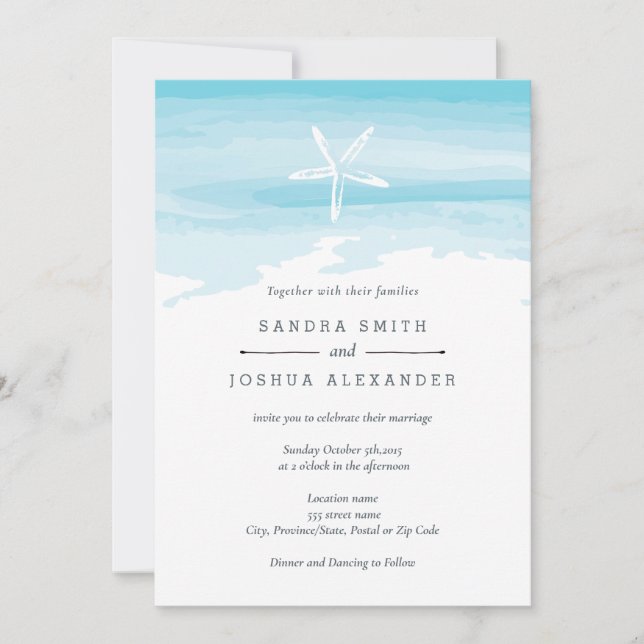 Invitación a la boda de Starfish Beach (Anverso)