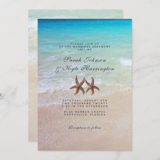 Invitación a la boda de Starfish By Sea Beach (Anverso / Reverso)